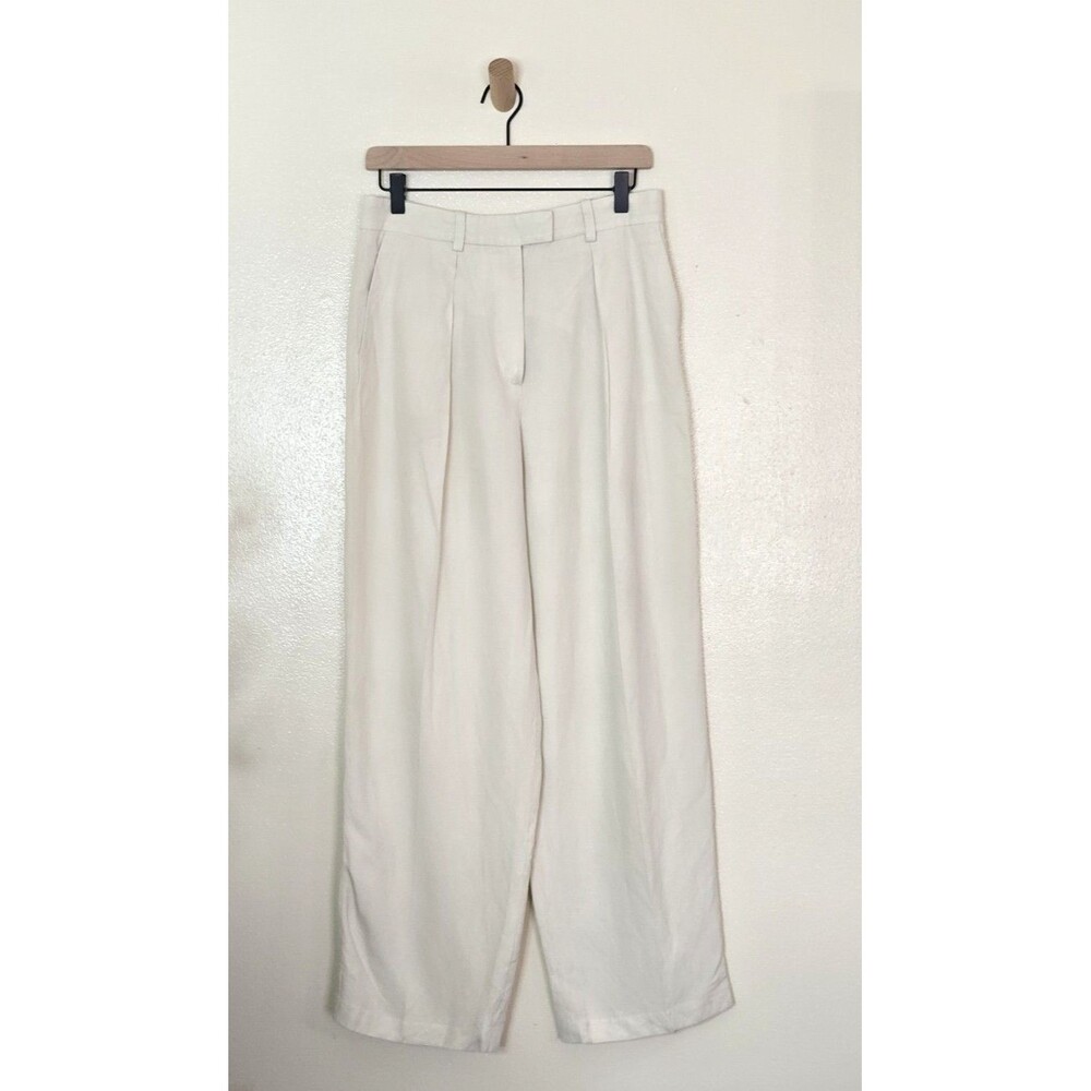 & Other Stories Wide Leg Pleated Trousers Womens 6 Cream Linen Blend Pants